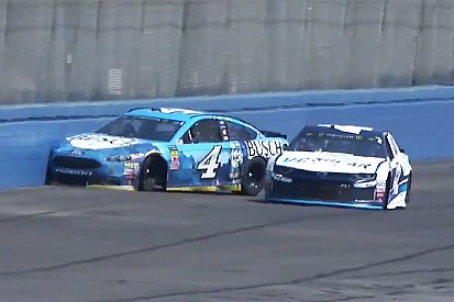 Harvick's win streak ends with crash in first stage at Fontana