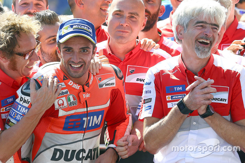 Winner Andrea Iannone, Ducati Team and Gigi Dall'Igna, Ducati Team General Manager