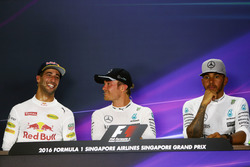 The post race FIA Press Conference (L to R): Daniel Ricciardo, Red Bull Racing, second; Nico Rosberg, Mercedes AMG F1, race winner; Lewis Hamilton, Mercedes AMG F1, third