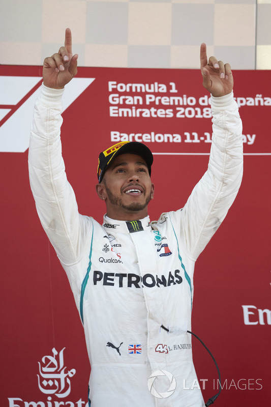 Lewis Hamilton, Mercedes AMG F1, 1st position, celebrates on the podium