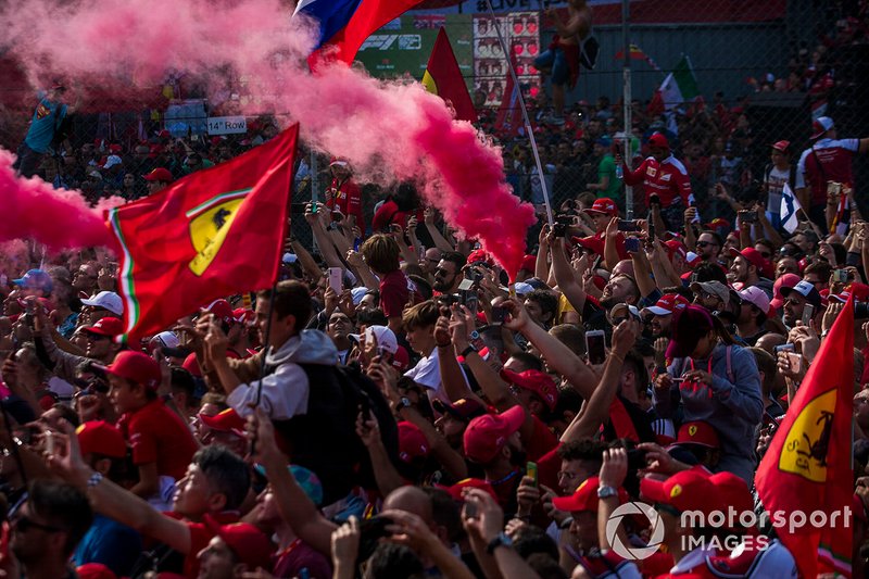 The crowd is a sea of red in celebration of a home win for Ferrari