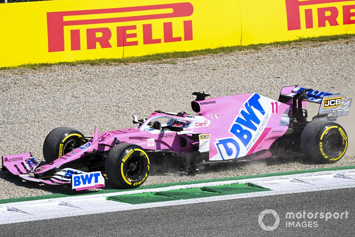 Sergio Perez, Racing Point RP20, in the gravel