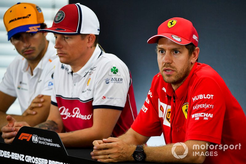 Sebastian Vettel, Ferrari, Kimi Raikkonen, Alfa Romeo Racing and Carlos Sainz Jr., McLaren In the Press Conference