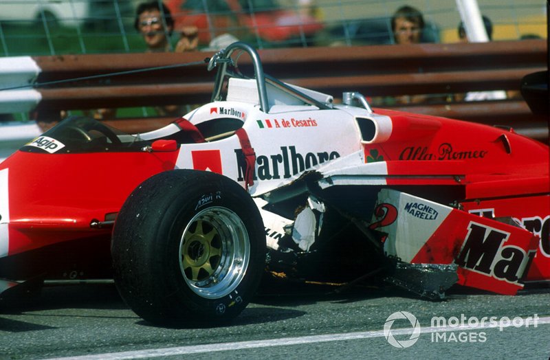 The battered Alfa Romeo of Andrea de Cesaris