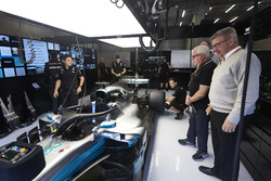 Ross Brawn, Managing Director of Motorsports, FOM, visits the Mercedes garage for a look at the Halo