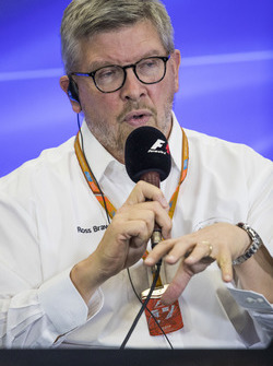 Ross Brawn, Managing Director of Motorsports, FOM, attends a press conference with representatives o