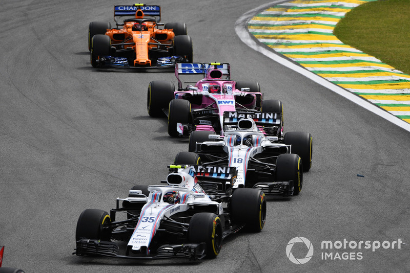 Sergey Sirotkin, Williams FW41, Lance Stroll, Williams FW41, Esteban Ocon, Racing Point Force India VJM11, Stoffel Vandoorne, McLaren MCL33
