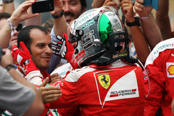 Sebastian Vettel, Ferrari celebrates his third position with the team in parc ferme