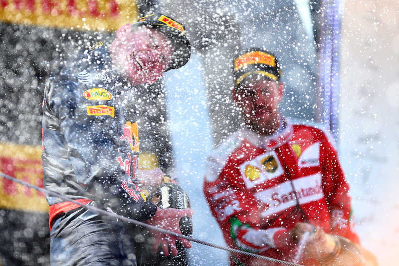 Max Verstappen, Red Bull Racing celebrates his first win