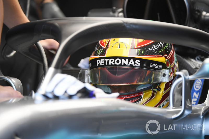 Lewis Hamilton, Mercedes-Benz F1 W08 with halo