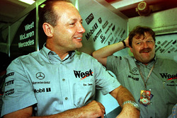 Ron Dennis and Norbert Haug enjoy David Coulthard's encouraging practice session