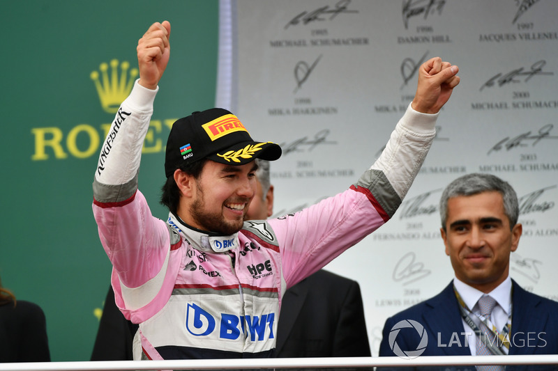 Sergio Perez, Force India viert feest op het podium