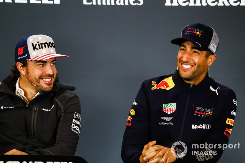 Fernando Alonso, McLaren, and Daniel Ricciardo, Red Bull Racing in the press conference