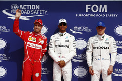 Top 3 after qualifying: Polesitter Lewis Hamilton, Mercedes AMG F, second place Sebastian Vettel, Ferrari third place Valtteri Bottas, Mercedes AMG F1