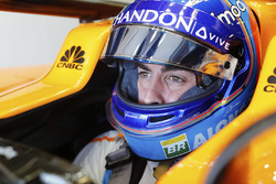 Fernando Alonso, McLaren, in cockpit with helmet visor raised