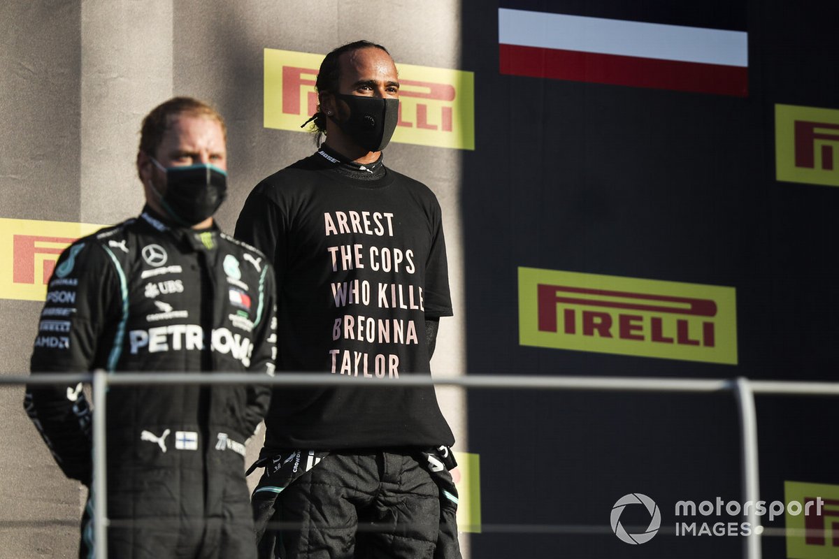 Podyum: Yarış galibi Lewis Hamilton, Mercedes F1 W11 ve 2. Valtteri Bottas, Mercedes-AMG F1 ve 3. Alex Albon, Red Bull Racing
