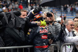 Max Verstappen, Red Bull Racing RB12 celebrates finishing in third position in parc ferme