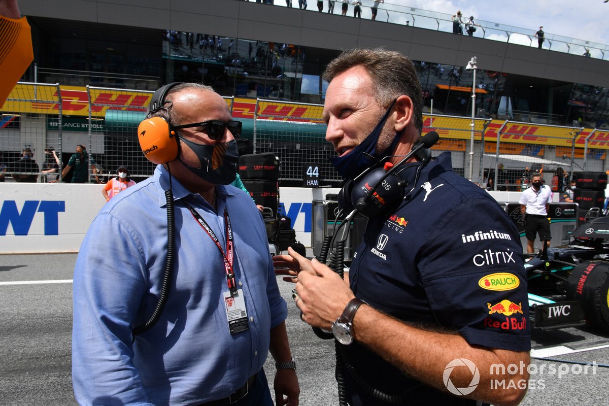 Crown Prince and Prime Minister of Bahrain, HRH Salman bin Hamad Al-Khalifa, with Christian Horner, Team Principal, Red Bull Racing