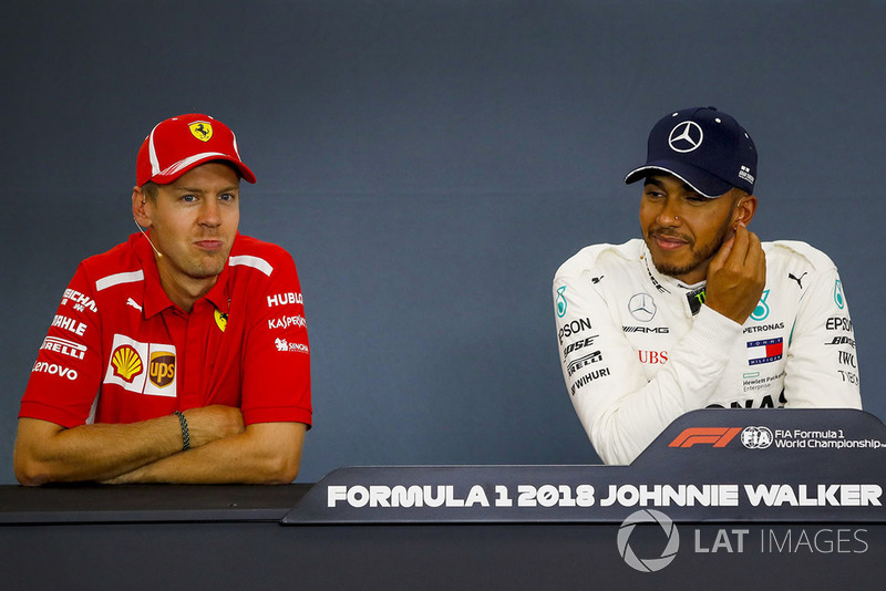 Sebastian Vettel, Ferrari and Lewis Hamilton, Mercedes AMG F1 in press conference