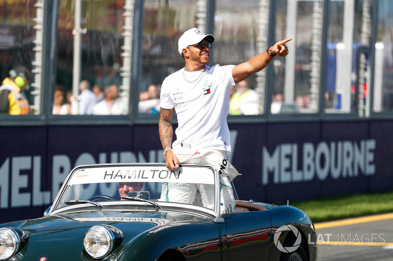 Lewis Hamilton, Mercedes AMG F1, in the drivers parade