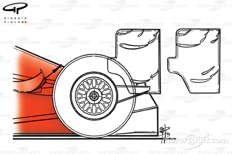 Diferencias de los alerones traseros del Ferrari F399 de 1999