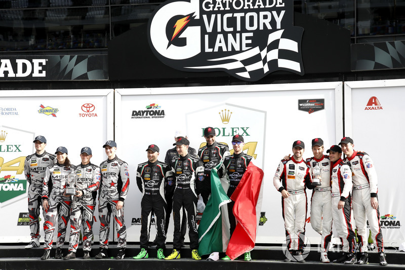 Podium GTD: Winners #11 GRT Grasser Racing Team Lamborghini Huracan GT3: Rolf Ineichen, Mirko Bortolotti, Franck Perera, Rik Breukers, second place #86 Michael Shank Racing Acura NSX: Katherine Legge, Alvaro Parente, Trent Hindman, A.J. Allmendinger, third