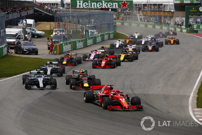 Start GP Kanada. Sebastian Vettel memimpin