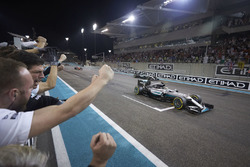 Race winner Lewis Hamilton, Mercedes AMG F1 W07 Hybrid crosses the finish line at the end of the rac