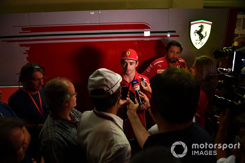 Charles Leclerc, Ferrari talks with the media
