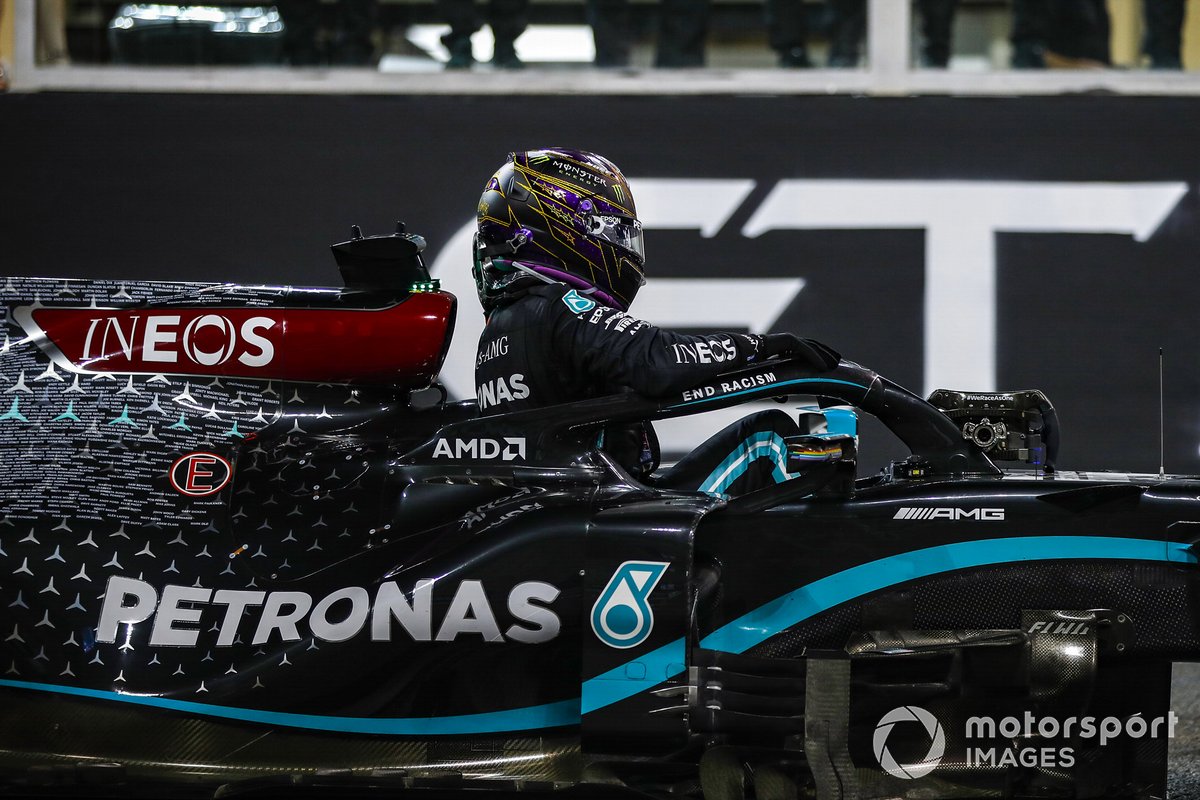 Lewis Hamilton, Mercedes-AMG F1, 3rd position, climbs out of his car