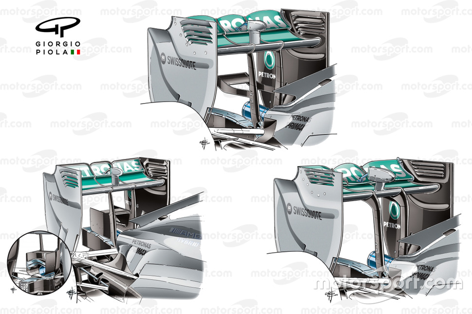 Mercedes W05 arka kanat versiyonları