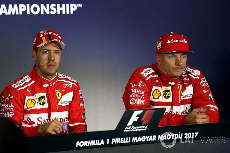 Conferenza stampa: il poleman Sebastian Vettel, Ferrari, il secondo qualificato Kimi Raikkonen, Ferrari