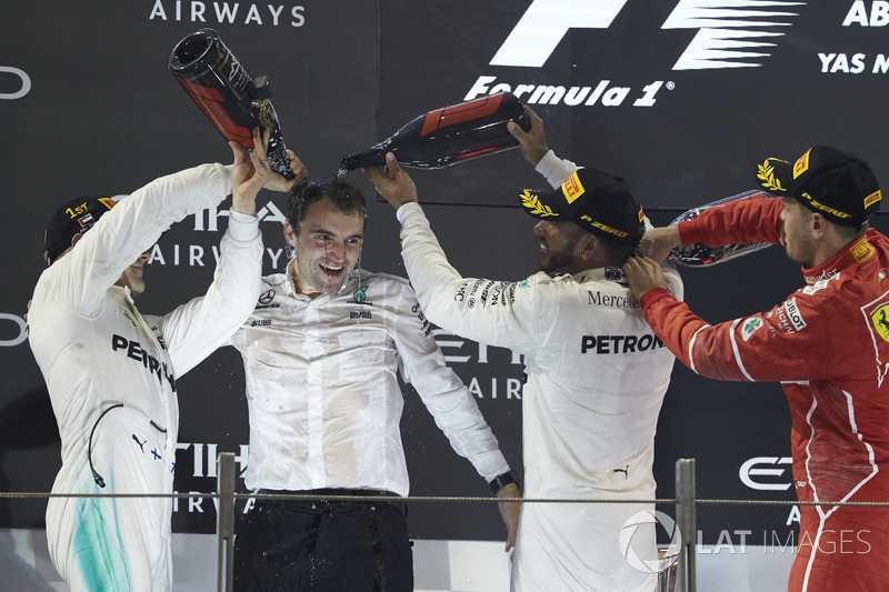 Podyum: 2. Lewis Hamilton, Mercedes AMG F1, yarış galibi Valtteri Bottas, Mercedes AMG F1, 3. Sebastian Vettel, Ferrari