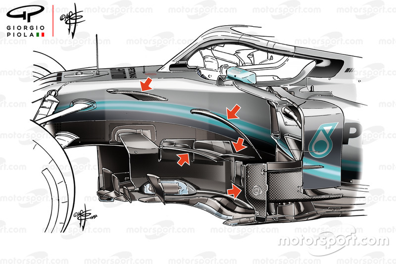 Mercedes W10, ecco il nuovo bargeboard