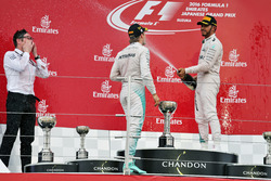 The podium (L to R): Race winner Nico Rosberg, Mercedes AMG F1 with third placed team mate Lewis Ham