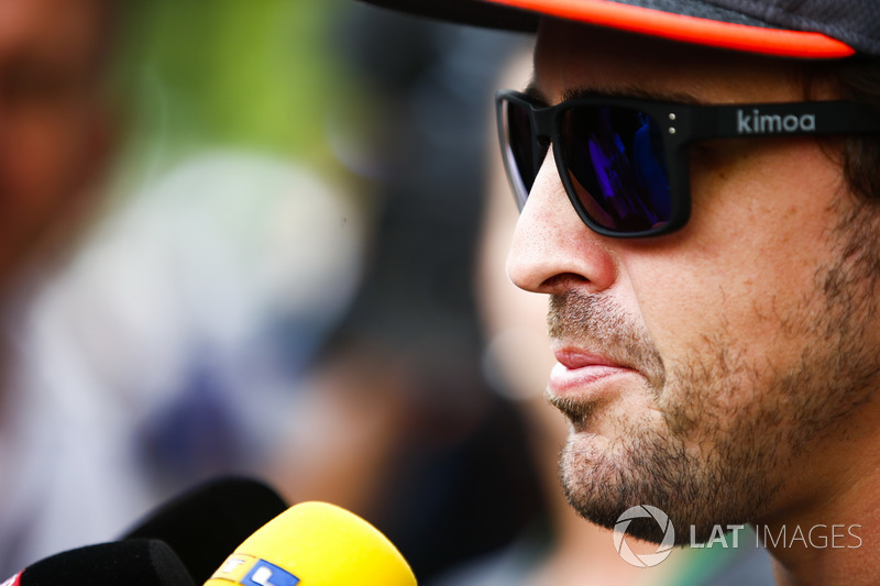 Fernando Alonso, McLaren, talks to the press