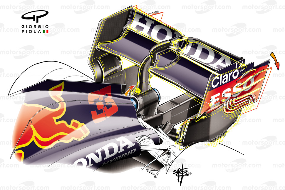 El alerón trasero del Red Bull Racing RB16B.