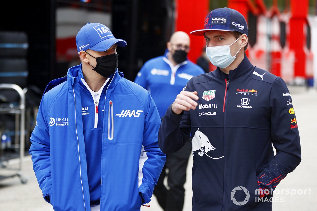 Mick Schumacher, Haas F1, and Max Verstappen, Red Bull Racing