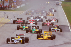 Nelson Piquet, Williams FW11B Honda, voor Ayrton Senna, Team Lotus Honda 99T, Teo Fabi, Benetton B18