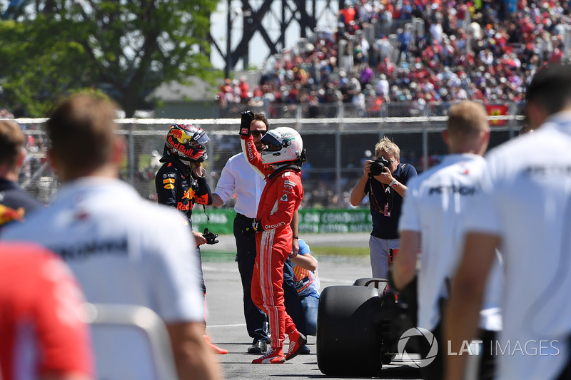 Pole sitter Sebastian Vettel, Ferrari celebrates in parc ferme