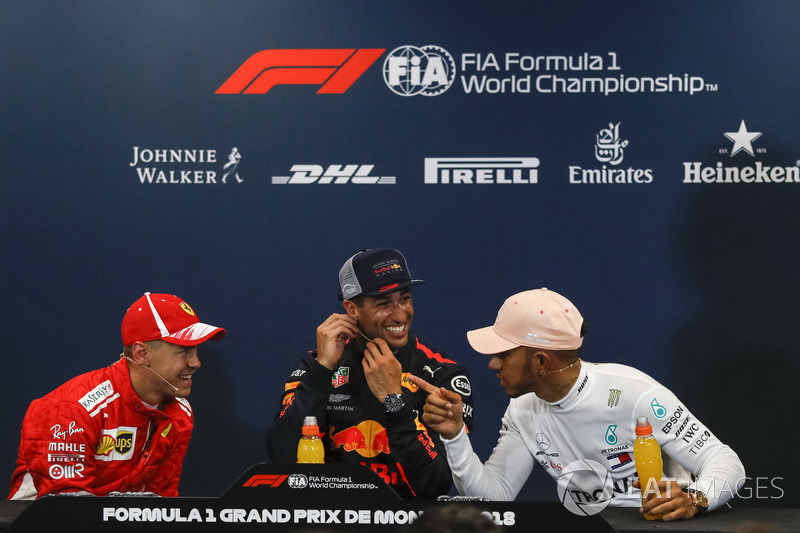 Sebastian Vettel, Ferrari, Daniel Ricciardo, Red Bull Racing and Lewis Hamilton, Mercedes-AMG F1 in the Press Conference