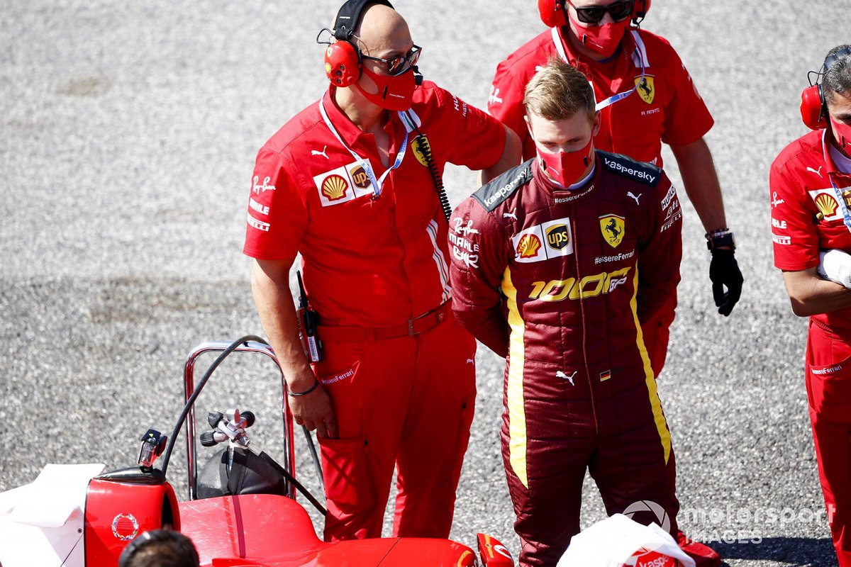 Mick Schumacher prepares to drive his fathers championship winning Ferrari F2004