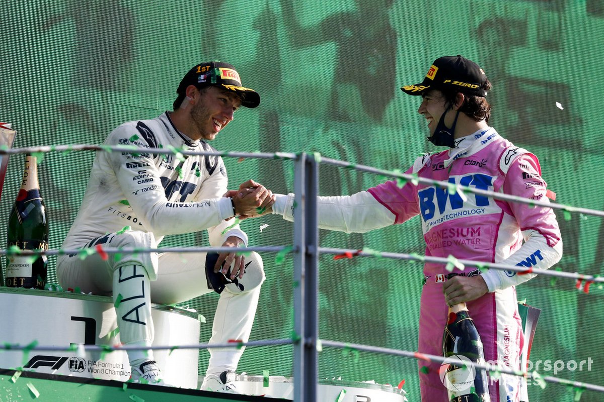 Pierre Gasly, AlphaTauri, en Lance Stroll, Racing Point