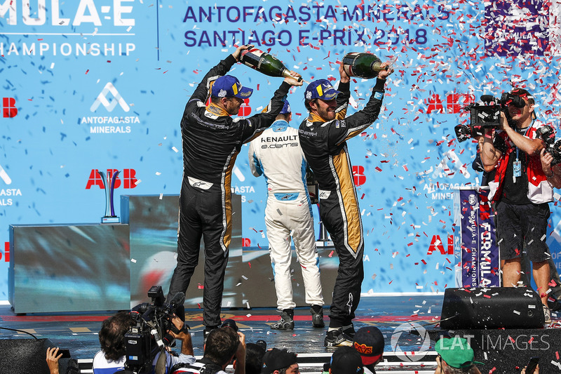 Jean-Eric Vergne, Techeetah, Andre Lotterer, Techeetah celebrate on the podium