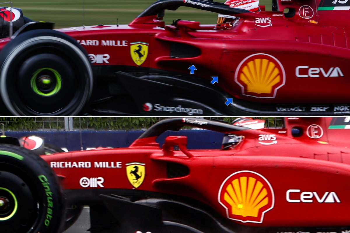Ferrari F1-75 sidepod undercut comparison