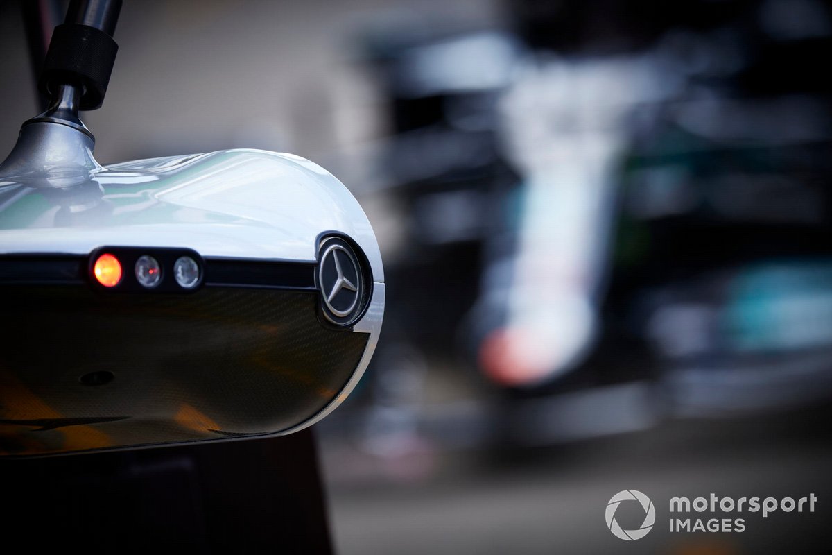 Mercedes badge on pit lane equipment