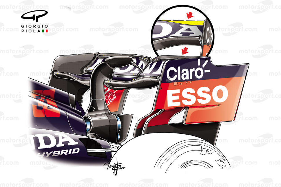 Vergelijking achtervleugel Red Bull RB16B bij GP van Azerbeidzjan
