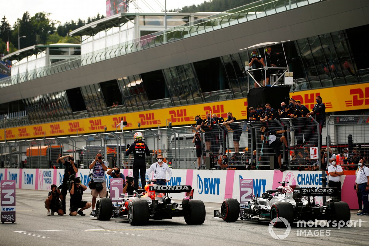 Max Verstappen, Red Bull Racing, 1st position, celebrates in Parc Ferme