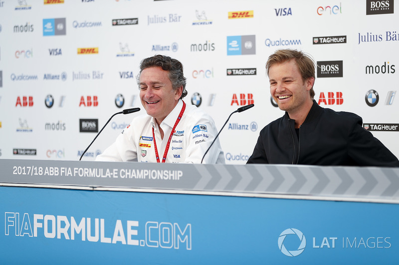 Alejandro Agag, CEO, Formula E, with Nico Rosberg, Formula E investor, Hugo Boss Ambassador, in the press conference