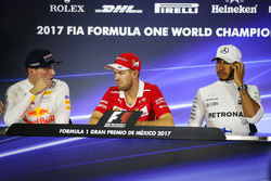 Second place Max Verstappen, Red Bull Racing, polesitter Sebastian Vettel, Ferrari and third place L